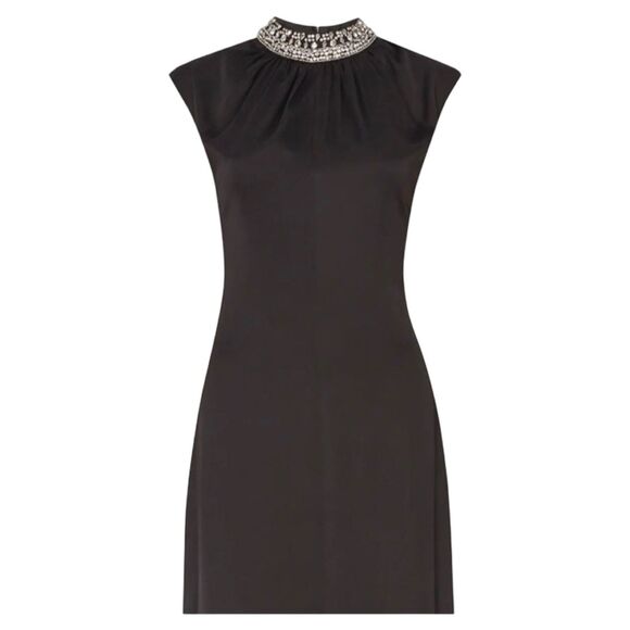 NWT MISA Los Angeles Kira Jeweled Neck Black Midi Cocktail Dress M - Picture 10 of 14